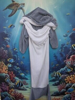 Kids Gray and White Plush Shark Footie Robe